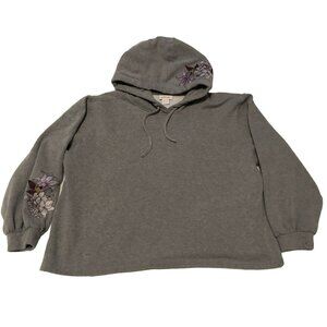 Ariat Cropped Hoodie Sz 2XL Gray Embroidered Hood and Sleeve Western Womens